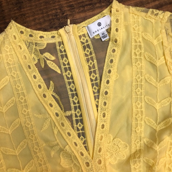 Socialite Yellow Lace Sheer Mini Dress - Picture 5 of 11